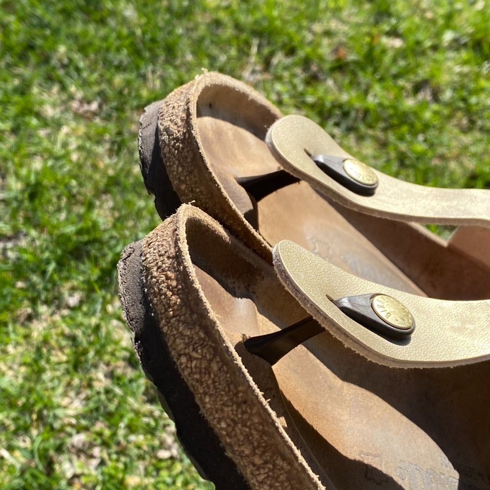 gold birkenstocks!